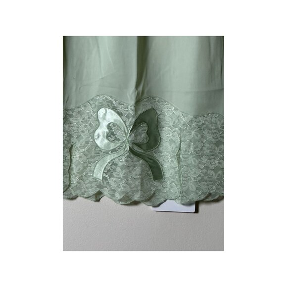 Vintage Sage Green Half Slip Skirt Lingerie Lace Hem Bow Two Front Slits Sz S - Picture 3 of 6